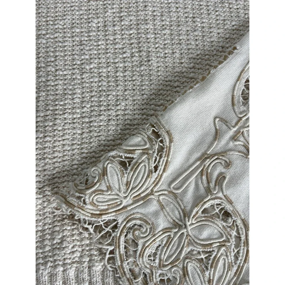 Anthropologie Textured Eyelet Twofer Sweater Vest Top Embroidered Beige Sz XL - Picture 7 of 11